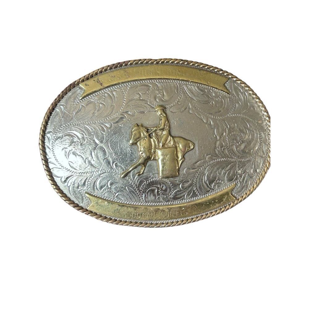 Montana Silversmiths 1983 High Point Barrel Racing Belt Buckle Vintage
